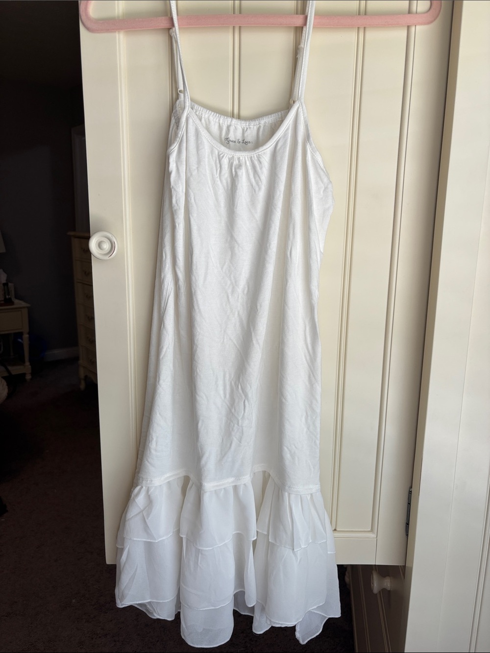 Grace and Lace Ruffle Chiffon High-Low Extender Size Medium Ivory